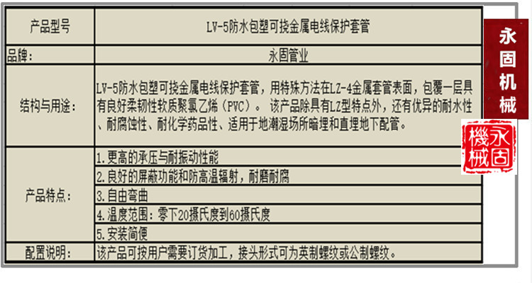 防水型LV-5包塑普利卡管产品介绍